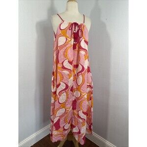 Rachel Zoe‎ Maxi Dress Womens M Multi Linen Cover Up Vacation